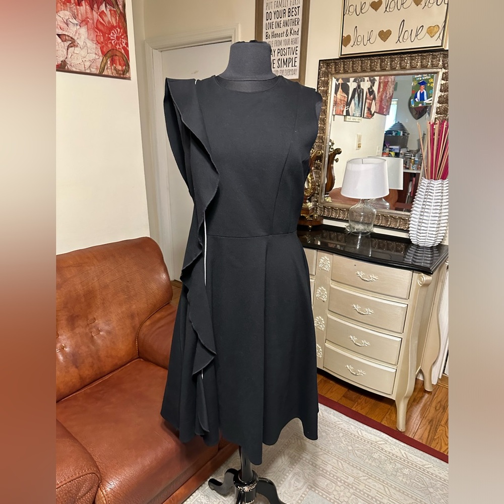 FEW MODA NEW YORK WOMEN’S ONE SIDE RUFFLED BLACK COLOR MIDI DRESS SIZE XL